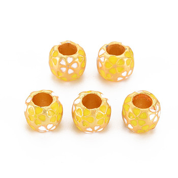 Rack Plating Alloy Enamel European Beads, Large Hole Beads, Cadmium Free & Nickel Free & Lead Free, Matte Gold Color, Barrel, Yellow, 10x9mm, Hole: 5mm