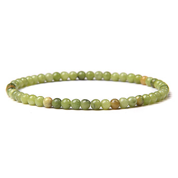 4mm Round Natural Jade Beads Bracelet for Men, European and American Retro Simple Versatile Stretch Bracelets, 7-1/2 inch(19cm)