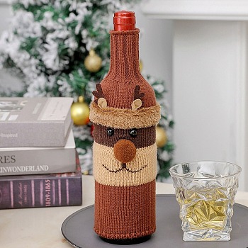 Christmas Acrylic Fiber Wine Bottle Sleeve, for Wine Gift Packaging Decorate, Deer, 285~290x97x15~23mm