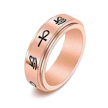 Eye of Horus & Ankh Cross Pattern Titanium Steel Rotating Fidget Band Ring, Fidget Spinner Ring for Anxiety Stress Relief, Rose Gold, US Size 12(21.4mm)