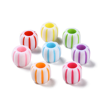 Opaque Acrylic European Beads, Craft Style, Large Hole Beads, Barrel with Corrugated, Mixed Color, 12x11mm, Hole: 6mm, about 500pcs/500g