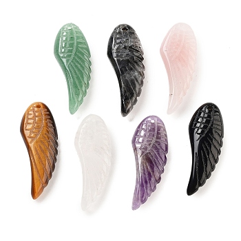 Natural Mixed Gemstone Pendants, Carved Wing Charms, 40~40.5x14.5~16x7.5~8.5mm, Hole: 1.4~1.5mm