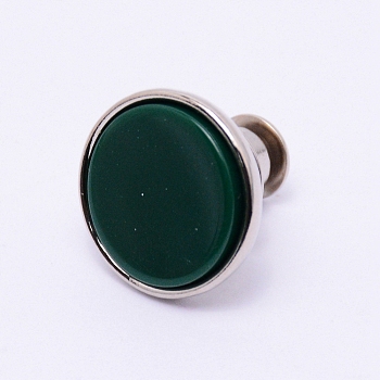 Alloy Button Pins for Jeans, with Resin, Garment Accessories, Flat Round, Dark Green, 16x15mm, Pin: 1.2mm, Hole: 1.2mm