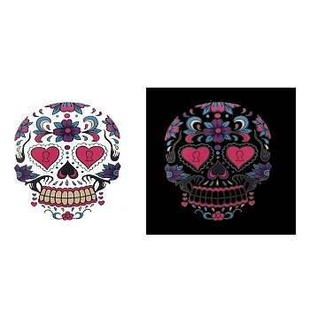 Halloween Theme Removable Temporary Water Proof Tattoos Paper Stickers, Sugar Skull, Teal, 17x16cm