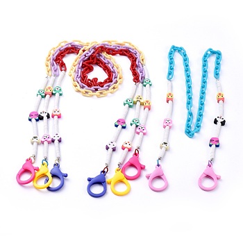 Random Color Personalized Dual-use Items, Beaded Necklaces or Eyeglasses Chains, with Polymer Clay Heishi Beads & Animal Beads, Plastic Cable Chains and Lobster Claw Clasps, Mixed Color, 29.33 inch~29.72 inch(74.5~75.5cm)