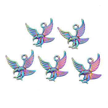 Ion Plating(IP) 304 Stainless Steel Pendants, Eagle, Rainbow Color, 35.5x30x3mm, Hole: 3.5mm