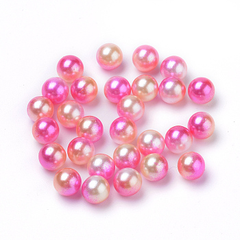 Rainbow Acrylic Imitation Pearl Beads, Gradient Mermaid Pearl Beads, No Hole, Round, Hot Pink, 8mm, about 2000pcs/500g