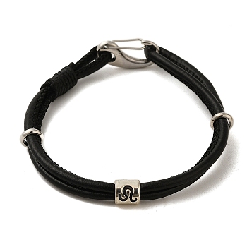 PU Leather Round Cord Multi-strand Bracelets, Constellation Alloy Bracelets for Women Men, Leo, 8-1/4 inch(20.9cm)