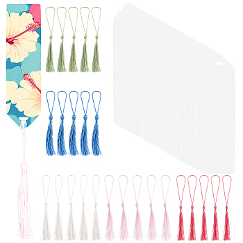 25Pcs Arrow Transparent Blank Acrylic Bookmarks, 25Pcs Polyester Tassel Big Pendant Decorations, Mixed Color, 150x40x1mm, Hole: 10.5x4mm