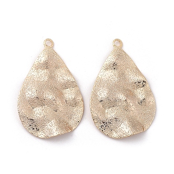 Brass Hammered Pendants, teardrop, Real 18K Gold Plated, 34x21x2.5mm, Hole: 1.8mm