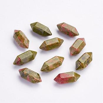 Natural Unakite Beads, Double Terminated Point, Healing Stones, Reiki Energy Balancing Meditation Therapy Wand, No Hole, 20x8mm