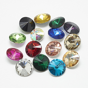 Pointed Back Glass Rhinestone Cabochons, Rivoli Rhinestone, Faceted, Cone, Mixed Color, 10x5mm