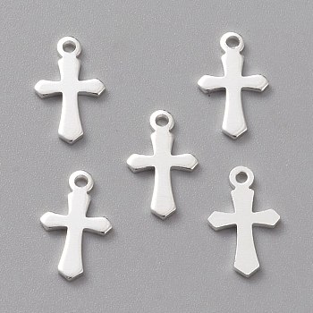 Brass Tiny Cross Charms, Long-Lasting Plated, 925 Sterling Silver Plated, 12x7x1mm, Hole: 1mm