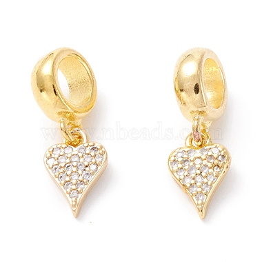Clear Heart Brass+Cubic Zirconia Dangle Beads