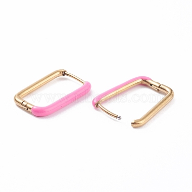 Pendientes de aro rectangulares de acero inoxidable de dos tonos 304 con esmalte para mujer(EJEW-C010-10-G)-3