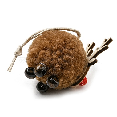 Décoration pendentif boule de cerf en peluche et bois sur le thème de noël(HJEW-E008-01D)-2