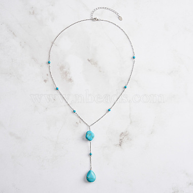 colliers avec pendentif en forme de larme de turquoise naturelle(NJEW-L125-004P)-2