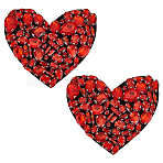 2Pcs Acrylic Rhinestone with Alloy with Felt for DIY Accessories, Heart, Red, 10.3x11.6x0.75cm(DIY-FG0005-88)