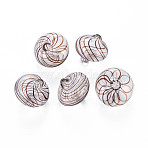 Transparent Handmade Blown Glass Globe Beads, Stripe Pattern, Flat Round, Saddle Brown, 15~16x12.5~14.5mm, Hole: 1~2mm(GLAA-T012-20)
