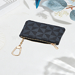 Triangle Printed PU Leather Zipper Wallets, with Light Gold Tone Clasps, Rectangle, Black, 16.2cm, Bag: 6.95x10.95x1.2cm(ABAG-WH0048-36C)