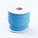 Round Braided Cowhide Cords, Deep Sky Blue, 3mm, about 10.93 yards(10m)/roll(WL-L009-01I)