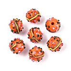 Handmade Lampwork Bumpy Beads, Hamburger, Coral, 13~14x14~15mm, Hole: 1.2~1.6mm(LAMP-T022-05B)