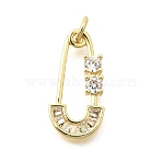 Brass Clear Cubic Zirconia Pendants, Paperclip Shape Charms, Long-Lasting Plated, Real 18K Gold Plated, 20x10x3mm, Hole: 5x3mm(KK-B187-22G)