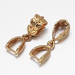 Leaf Rack Plating Brass Pendant Pinch Bails, Golden, 13x8x5mm, Hole: 5X8mm and 7x4mm, Pin: 1mm(X-KK-L102-11G)