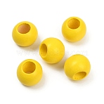 Spray Painted Wood European Beads, Round, Large Hole Beads, Yellow, 19~20mm, Hole: 9~9.5mm(WOOD-F017-05E)