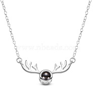SHEGRACE 925 Sterling Silver Pendant Necklaces, with Glass, Antler, Platinum, 15.75 inch(40cm), Antler: 26.1x12.5mm(JN842A)