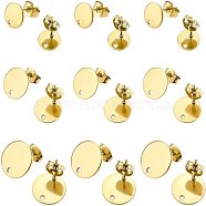 36Pcs 3 Styles Ion Plating(IP) 304 Stainless Steel Stud Earring Findings, Flat Round with Loop and Flat Plate, Ear Nuts/Earring Backs, Golden, 12x1mm, Hole: 1.6mm, Pin: 0.8mm(STAS-BC0002-56)