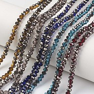 Electroplate Transparent Glass Beads Strands, Half Black Plated, Faceted, Rondelle, Mixed Color, 6x5mm, Hole: 1mm, about 85~88pcs/strand, 16.1~16.5 inch(41~42cm)(EGLA-A034-T6mm-P)