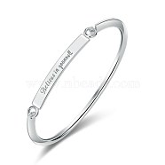 Brass Bangles, with Word Believe in Yourself, Silver Color Plated(BJEW-BB42709-A)
