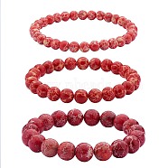 3Pcs 3 Size Synthetic Imperial Jasper Round Beaded Stretch Bracelets Set, Gemstone Jewelry for Women, Dark Red, Inner Diameter: 2-1/8 inch(5.5cm), Beads: 6~10mm, 1Pc/size(BJEW-SW00064-25)