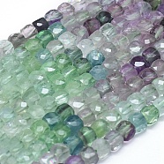 Natural Fluorite Beads Strands, Faceted, Square, 4.5~5x4.5~5x4.5~5mm, Hole: 0.8mm, about 73pcs/strand, 15.15 inch(38.5cm)(G-D0013-40)