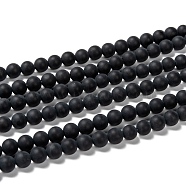 Natural Black Agate Bead Strands, Frosted, Round, 6mm, Hole: 1mm, about 65pcs/strand, 15.7 inch(G-H056-6mm)