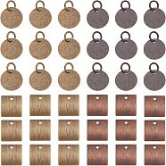 96Pcs 4 Style Brass Blank Tag Slice Charms Pendants, Square & Flat Round, Mixed Color, 10~12x9x0.25~1.5mm, Hole: 1~4mm, 24pcs/style(KK-FH0002-58)