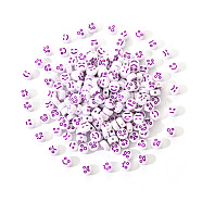 White Opaque Acrylic Beads, Flat Round with Expression, Dark Orchid, 7x4mm, Hole: 1.6mm, 200pcs/set(MACR-YW0001-20B)