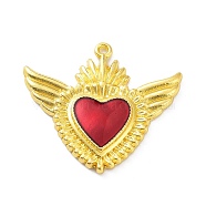 Alloy Enamel Pendants, Golden, Heart with Wing Charm, Golden, 36x40x4mm, Hole: 1.8mm(X-ENAM-P252-11G)