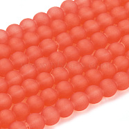 Transparent Glass Bead Strands, Frosted, Round, Orange Red, 6mm, Hole: 1.3~1.6mm, about 140pcs/strand, 31.4 inch(GLAA-S031-6mm-27)