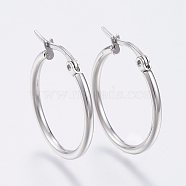 304 Stainless Steel Hoop Earrings, Hypoallergenic Earrings, Ring Shape, Stainless Steel Color, 12 Gauge, 34~36x2mm, Pin: 0.7~1.3x0.68mm(EJEW-F105-08P)