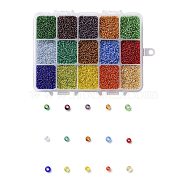 375G 15 Colors 12/0 Grade A Round Glass Seed Beads, Silver Lined, Mixed Color, 2x1.5mm, Hole: 0.3mm, 25g/color, about 25000pcs/box(SEED-JP0011-15-2mm)