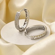 Brass Cubic Zirconia Hoop Earrings, Cadmium Free & Lead Free, Platinum, 23x4mm(EJEW-M048-05P)