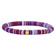 Polymer Clay Heishi Surfer Stretch Bracelet with 304 Stainless Steel Beaded, Preppy Bracelet, Lilac, Inner Diameter: 2 inch(5.2cm)(BJEW-SW00111-03)