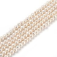 Natural Cultured Freshwater Pearl Beads Strands, Round, Bisque, 6~7x6~8mm, Hole: 0.6mm, about 53~55pcs/strand, 13.98 inch(35.5cm)(PEAR-L033-14-02)