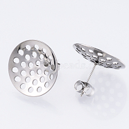 304 Stainless Steel Stud Earring Findings, with Sieve Base, Ear Nuts/Earring Backs, Stainless Steel Color, 16mm, Hole: 1mm, Pin: 0.8mm(X-STAS-Q231-03A-A)