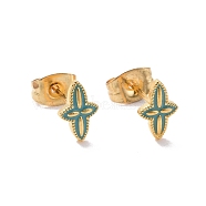 Enamel Star Stud Earrings with 316L Surgical Stainless Steel Pins, Gold Plated 304 Stainless Steel Jewelry for Women, Medium Turquoise, 8.5x5.5mm, Pin: 0.7mm(EJEW-P204-01G-01)