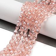 Electroplate Glass Beads Strands, Pearl Luster Plated, Faceted, teardrop, Light Salmon, 6x4mm, Hole: 1mm, about 72pcs/strand, 15 inch(X-EGLA-R008-6x4mm-7)