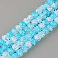 Synthetic Crackle Quartz Beads Strands, Two Tone Style, Round, Dyed, Sky Blue, 12mm, Hole: 1mm, about 32pcs/strand, 15.7 inch(GLAA-S135-12mm-08)