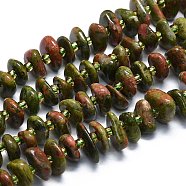 Natural Unakite Beads Strands, Chips, 7~13x8~9x3~4mm, Hole: 1mm, about 75pcs/strand, 14.76''(37.5cm)(G-K245-H12-01)